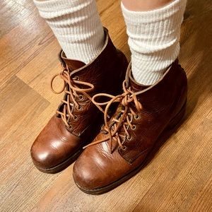 Frye vintage lace-up brown leather short boots